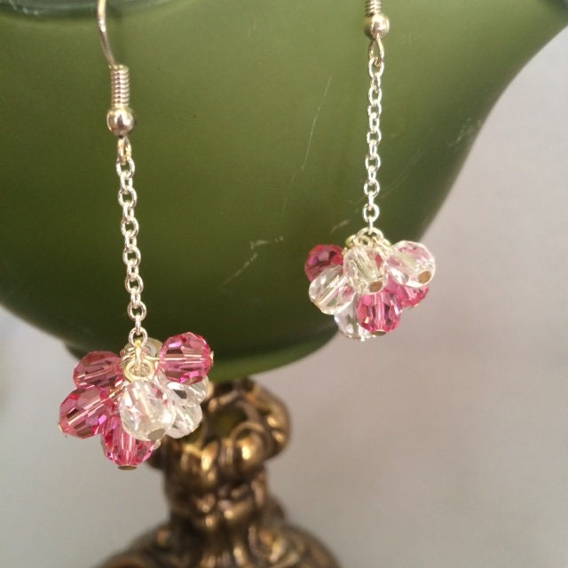 Rosa Und Klaren Kristall-Cluster Ohrringe; Crystal Kristall Tropfen Kristall-Cluster-Ohrringe von SAWDesignsByStacie