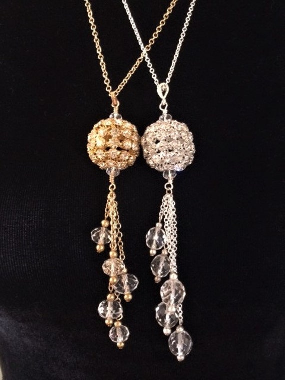 Silber Oder Gold Strass Kugel Halskette; Lange Lange Kristall Kreis Halskette von SAWDesignsByStacie