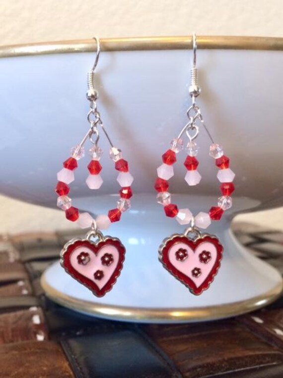 Valentinstag Ohrringe; Valentine Creolen; Schmuck; Herz-Ohrringe; Rosa Herz Geschenk; Hochzeit Ohrringe von SAWDesignsByStacie