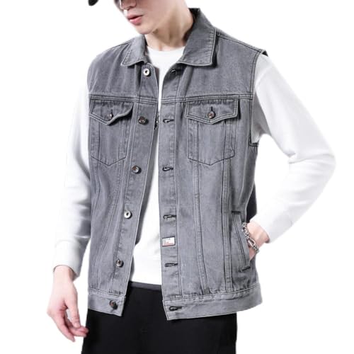 Denim Vest Jeansweste, Sommer Cowboy Ärmellose Weste Jacke Denim Gilet Casual Vintage Washed Cargo Weste Revers Baumwolle Biker Weste Slim Fit Übergangsjacke Weste Für Damen Herren,Grau,L von SAWEEZ