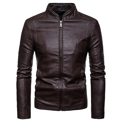 Motorradjacke Herren Leder, Herren Pu Lederjacken, Stehkragen, Reißverschluss, Bomberjacke, Klassische Kunstleder Motorradjacke, Lässige Windjacke, Mäntel, Übergangsjacke Für Herbst Und Winter, von SAWEEZ