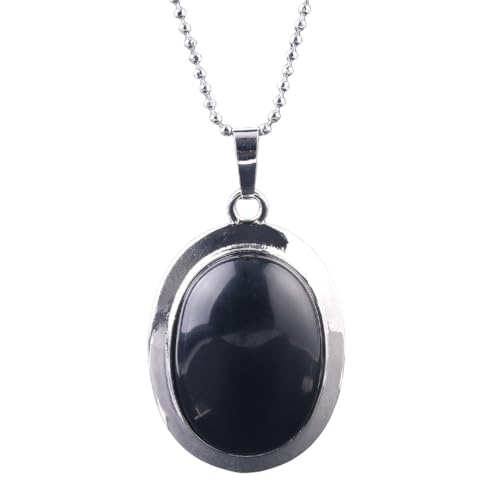 SAWEEZ Edelstein Halsketten Für Frauen, Ovale Schwarze Onyx Stein Anhänger Halskette, 7 Chakra Halskette, Verstellbare Kugelkette, Kristall Halskette, Glücksschmuck, Geschenk Für Frauen Und Män von SAWEEZ