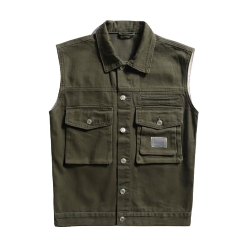 SAWEEZ Herren Jeansweste, Lässige Cowboy Jeansjacke, Weste, Stilvolle Dünne Jeansweste, Jacke Mit Mehreren Taschen, Ärmellose Jeansjacke, Sommer Trekking Wanderweste, Grün, Xl von SAWEEZ