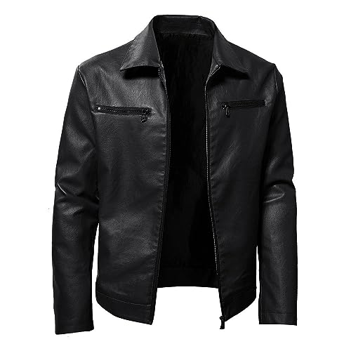 SAWEEZ Leather Jacket Men, Herren Pu Lederjacken Vintage Kunstleder Motorradjacke Slim Fit Bomberjacke Lässige Windjacke Übergangsjacke Für Herbst Winter,Schwarz,Xs von SAWEEZ