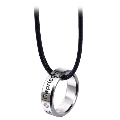 SAWEEZ Sternzeichen Halskette Für Männer, Ring Anhänger, Steinbock Sternbild Halskette, Sternzeichen Halskette Mit Verstellbarer Seilkette, Glückshoroskop Schmuck, Geschenk Für Frauen Und Männer von SAWEEZ