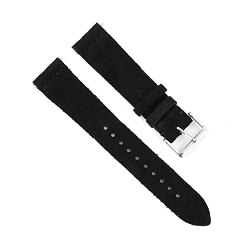 Retro-Wildleder-Uhrenarmband 18mm 20mm 22mm 24mm Uhrenarmband Ersatz handgefertigte Nähte Armband Zubehör, Schwarz, 18mm von SAXTZDS