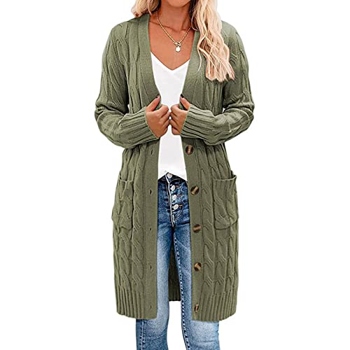 Earnmore Damen Strickjacke mit Langen Ärmeln, Zopfmuster, Lange Strickjacke, vorne offen, Knopfleiste von Earnmore