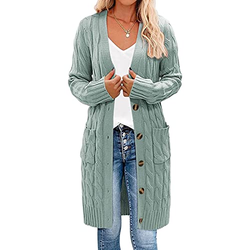 Earnmore Damen Strickjacke mit Langen Ärmeln, Zopfmuster, Lange Strickjacke, vorne offen, Knopfleiste von Earnmore