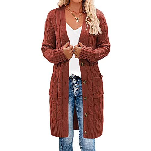 Earnmore Damen Strickjacke mit langen Ärmeln, Zopfmuster, lange Strickjacke, vorne offen, Knopfleiste von Earnmore