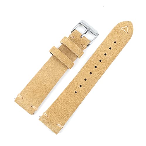 Wildleder-Uhrenarmband 18mm - 22mm Vintage-Uhrenarmband-Ersatzarmband Handgemachtes Nähte-Armband, Beige, 18mm von SAXTZDS