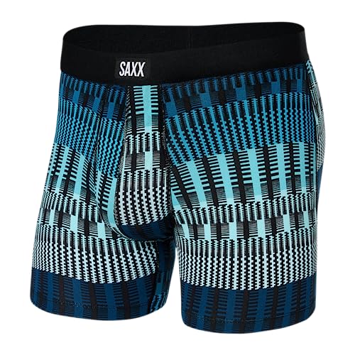 SAXX Underwear Co. Herren-Unterwäsche mit Tasche, Daytripper Boxershorts, Hosenschlitz, Frequenzstreifen - Blaugrün, X-Large von SAXX Underwear Co.