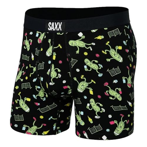 SAXX Herren Unterwäsche - Ultra Super Soft Boxer Brief mit Eingriff und integrierter Beutelunterstützung - Unterwäsche für Männer, Pickleball - Schwarz, Large von SAXX Underwear Co.