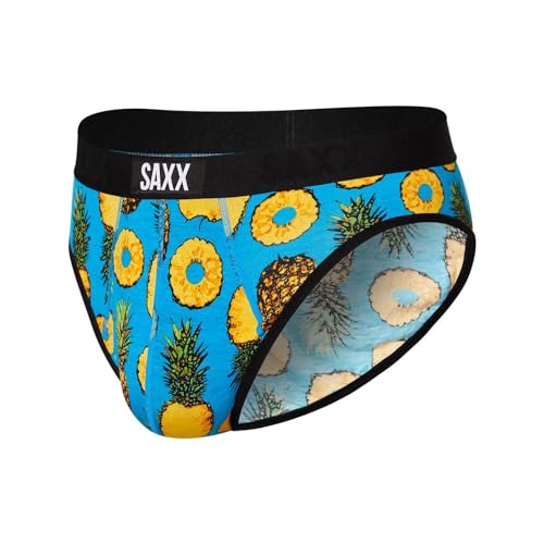 SAXX Herren Unterwäsche - Ultra Super Soft Slip mit integrierter Beutelunterstützung - Unterwäsche für Männer, Polka Ananas/Blau, Large von SAXX Underwear Co.