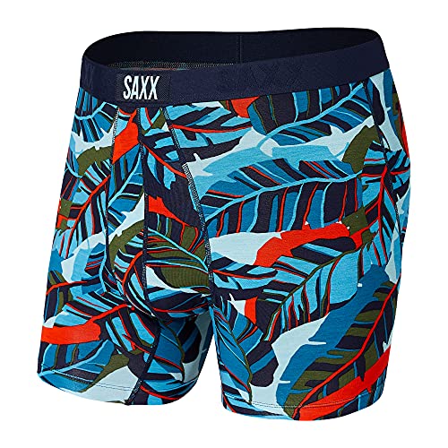 SAXX Herren Unterwäsche - Vibe Boxer Briefs mit integriertem Ballpark Pouch Support Core, Blue Pop Jungle, Large von SAXX Underwear Co.