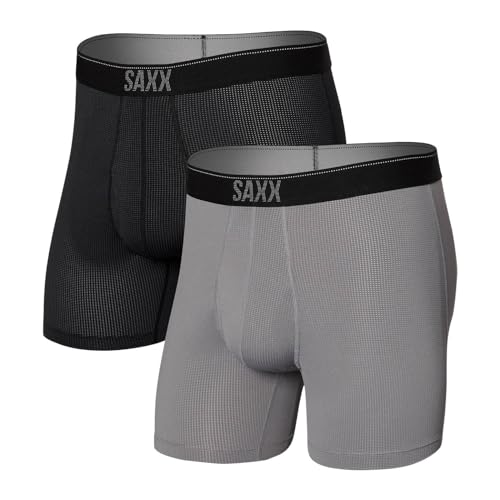 Saxx Unterwäsche Herren Boxershorts - Quest Schnelltrocknendes Mesh Herrenunterhosen - Boxershorts mit integrierter Pouch TM Unterstützung - 2er-Packung, Schwarz/Dunkel-Anthrazit Meliert II, Klein von SAXX Underwear Co.