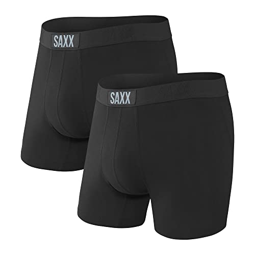 Saxx Men's Underwear Herrenunterwäsche - Vibe Boxershorts mit integrierter Ballpark Pouch TM Unterstützung – Unterwäsche für Herren – 2er Packung, Schwarz/Schwarz, Groß von SAXX Underwear Co.