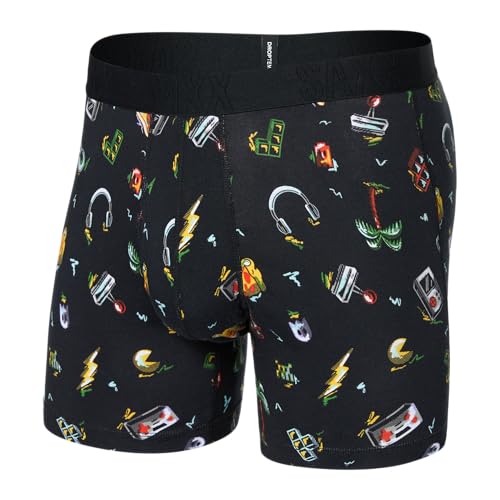 SAXX Underwear Co. Herren-Unterwäsche mit Beutel, Droptemp kühlende Baumwolle, Boxershorts, Hosenschlitz, Gamer's Paradise-Black, Large von SAXX Underwear Co.