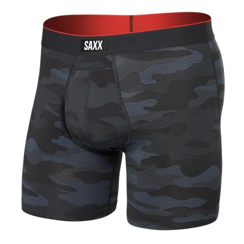SAXX Underwear Co. Herren-Unterwäsche mit Tasche, Multi-Sport-Netz-Boxershorts, Hosenschlitz, Remote Camo, verblasstes Schwarz, Medium von SAXX Underwear Co.