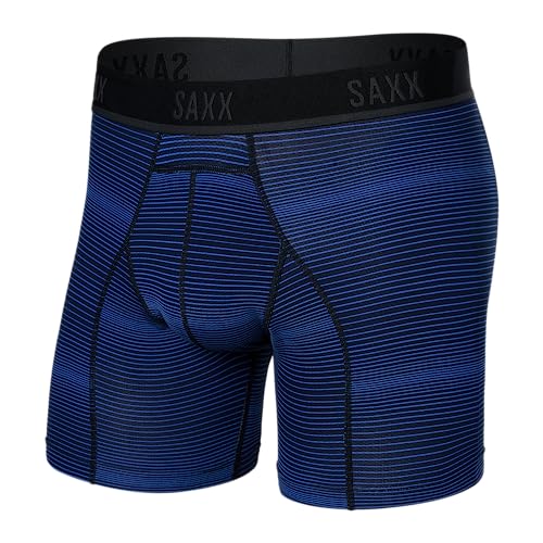 SAXX Underwear Co. SAXX Herren Unterwäsche - KINETIC Leichte Kompression Mesh Boxer Briefs mit integrierter Beutelunterstützung - Unterwäsche für Männer, Bunt gestreift - Blau, Small von SAXX Underwear Co.