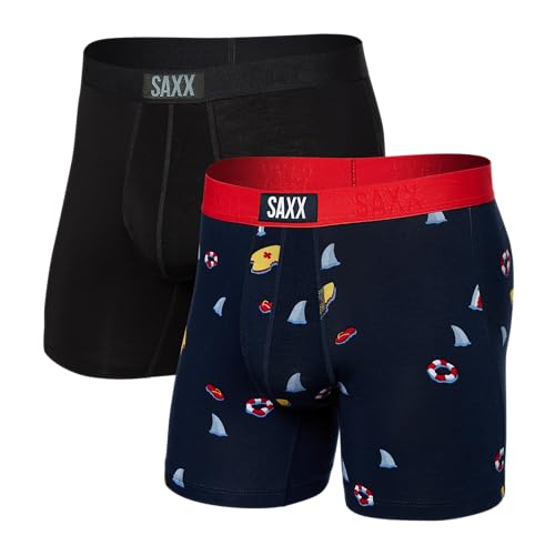 SAXX Underwear Co. Vibe Herren-Unterwäsche mit Beutel, superweich, 2 Stück, Dangerous Waters/Schwarz, Größe L von SAXX Underwear Co.
