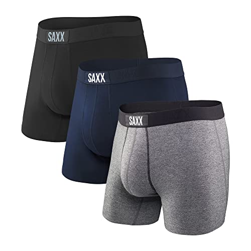 SAXX Underwear Herren Vibe Boxer 3er Pack Kurze Unterhose Funktionsunterwäsche, Black/Grey/Blue, S von SAXX Underwear Co.