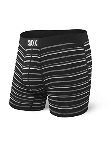 SAXX Underwear Herren Vibe Boxer Kurze Unterhose Funktionsunterwäsche, Black Coast Stripe, M von SAXX Underwear Co.