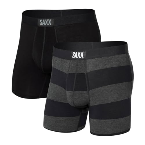 Saxx Herren Unterwäsche - Vibe Super Soft Boxer Briefs mit integrierter Beutelstütze - 2er Pack, Graphit Ombre Rugby/Schwarz, Large Saxx Herren Unterwäsche - Vibe Super Soft Boxer Briefs mit integrierter Beutelstütze - 2er Pack, Graphit Ombre Rugby/Schwarz, Large von SAXX Underwear Co.