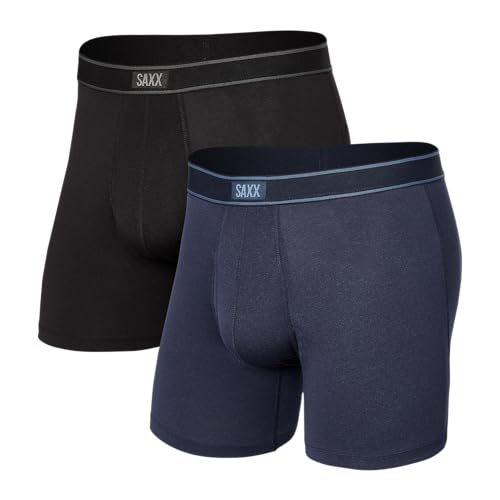 Saxx Men's Underwear Herrenunterwäsche - Daytripper Unterhosen für Männer - Boxershorts mit integrierter Ballpark Pouch TM Unterstützung – 2 Stück, Schwarz/Anthrazit Meliert, Klein von SAXX Underwear Co.