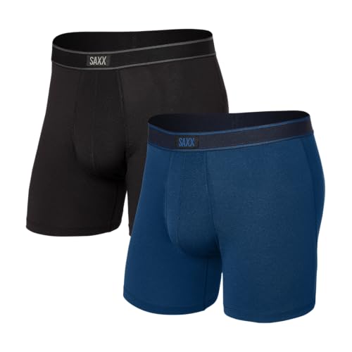 Saxx Men's Underwear Herrenunterwäsche - Daytripper Unterhosen für Männer - Boxershorts mit integrierter Ballpark Pouch TM Unterstützung – 2 Stück, Schwarz/Anthrazit Meliert, Klein von SAXX Underwear Co.