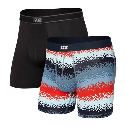 Saxx Men's Underwear Herrenunterwäsche - Daytripper Unterhosen für Männer - Boxershorts mit integrierter Ballpark Pouch TM Unterstützung – 2 Stück, Tech Rec Stripe/Schwarz, Klein von SAXX Underwear Co.