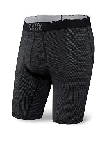 Saxx Men's Underwear Herrenunterwäsche - Quest Schnelltrocknendes Mesh Boxershorts mit langem Bein und integrierter Pouch TM Unterstützung - Längere Unterwäsche für Herren, Schwarz II, XS von SAXX Underwear Co.