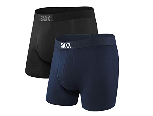 Saxx Men's Underwear Herrenunterwäsche - Ultra Super Weich Boxer-Slips mit integrierter Pouch TM Unterstützung – 2er Packung, Schwarz/Marine Blau, Klein von SAXX Underwear Co.