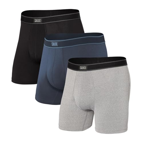 Saxx Men's Underwear Unterwäsche Herren Boxershorts - Daytripper Unterhosen mit integrierter Ballpark Pouch TM Unterstützung - 3er Packung, Schwarz/Grau/Marine Blau, Klein von SAXX Underwear Co.