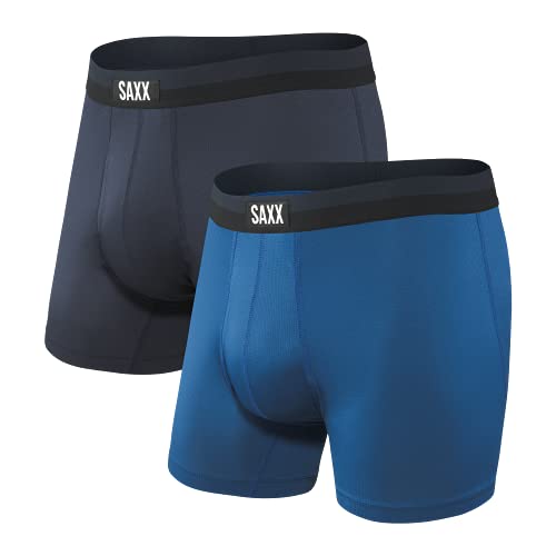 Saxx Men's Underwear Unterwäsche Herren Boxershorts- Sport MESH Herren Unterhosen mit integrierter Ballpark Pouch TM Unterstützung - 2er Packung, Marine Blau/Anthrazit, Groß von SAXX Underwear Co.