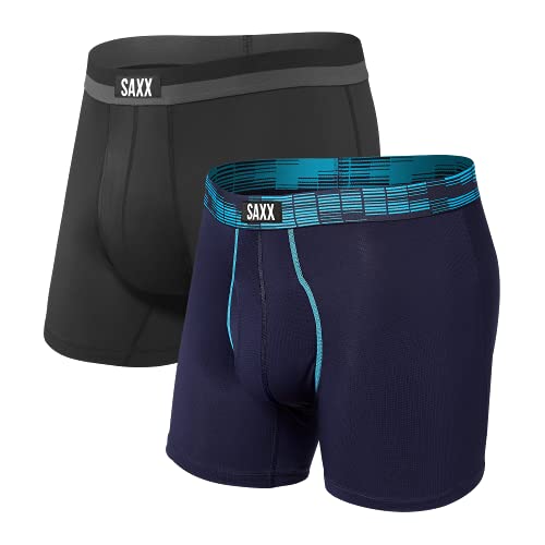 Saxx Men's Underwear Unterwäsche Herren Boxershorts- Sport MESH Herren Unterhosen mit integrierter Ballpark Pouch TM Unterstützung - 2er Packung, Marine Blau Digi DNA/Schwarz, Klein von SAXX Underwear Co.
