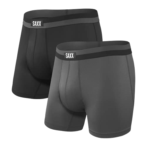 Saxx Men's Underwear Unterwäsche Herren Boxershorts- Sport MESH Herren Unterhosen mit integrierter Ballpark Pouch TM Unterstützung - 2er Packung, Schwarz/Graphite, Klein von SAXX Underwear Co.