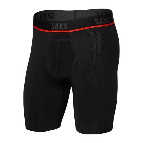 Saxx Men's Underwear Unterwäsche Herren Boxershorts mit langem Bein – Kinetic Leichtes Kompressions Mesh Herrenunterhosen mit integrierter Pouch TM Unterstützung, Blackout, XXL von SAXX Underwear Co.