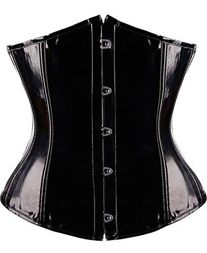 SAYFUT Damen PVC Leder Steampunk Gothic Wasit Trainer Korsett Bustier Medium (Taille 24-26inch) Black & Buckle-up von SAYFUT