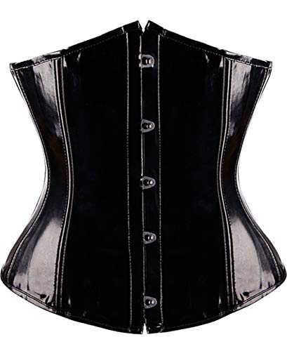 SAYFUT Damen PVC Leder Steampunk Gothic Wasit Trainer Korsett Bustier XX-Large (Waist 30-32inch) Black & Buckle-up von SAYFUT