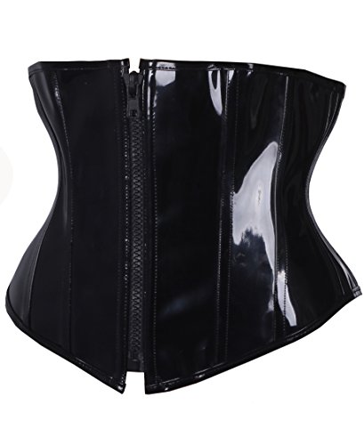 SAYFUT Damen schwarz pvc leder steampunk gothic wasit trainer korsett bustier Schwarz XXXXX-Large (Waist 36-38inch) von SAYFUT