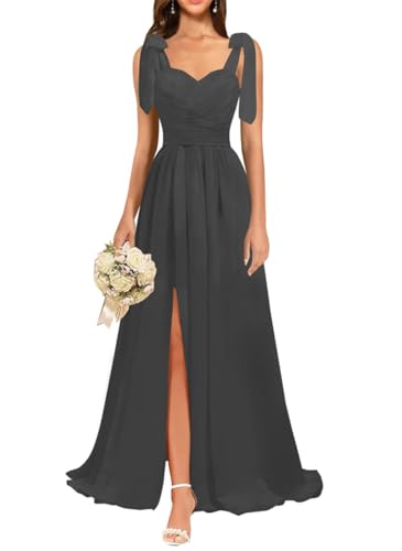 Damen Chiffon Brautjungfernkleider für Hochzeit Falten Cocktailkleider formelle Abendkleider Übergröße, Schwarz , 44 von SAYNO