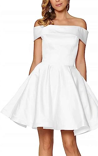 Eine Linie aus der Schulter Heimkehr Kleid für Junioren Kurze Brautjungfer Cocktail Party Kleid, weiß, 56 Plus von SAYNO