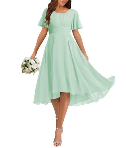 SAYNO Damen Chiffon Brautjungfernkleider für Hochzeit Falten Zeremonie Kleider Cocktailkleider Rückenfrei Schnüren, mintgrün, 36 von SAYNO