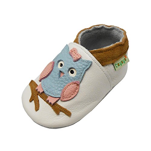 SAYOYO Baby Eule Lauflernschuhe Leder Weiche Sohle Baby Mädchen Baby Jungen Kugelsicherer Krippe Enfants Schuhe 17/18 (0-6) S Monate, Weiß von SAYOYO