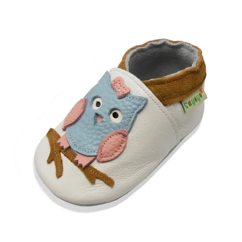 SAYOYO Eule Lauflernschuhe Leder Weiche Sohle Baby Mädchen Jungen Kugelsicherer Krippe Enfants Schuhe 23/24 (18-24) XL Monate, Weiß von SAYOYO