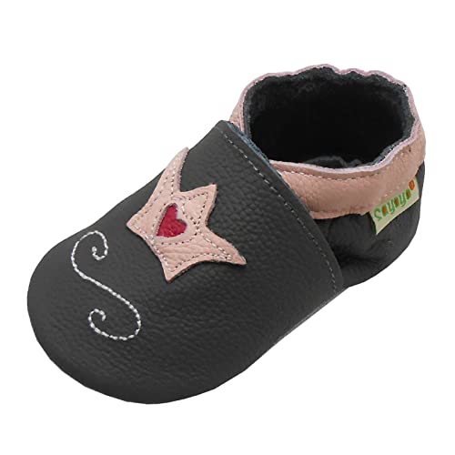 SAYOYO Baby Krone Lauflernschuhe Leder Weiche Sohle Baby Mädchen Baby Jungen Kugelsicherer Krippe Enfants Schuhe 17/18 (0-6) S Monate, Grau von SAYOYO