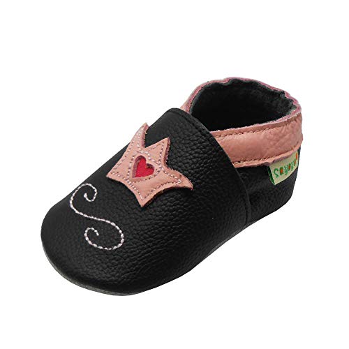 SAYOYO Baby Krone Lauflernschuhe Leder Weiche Sohle Baby Mädchen Baby Jungen Kugelsicherer Krippe Enfants Schuhe 21/22 (12-18) L Monate, Schwarz von SAYOYO