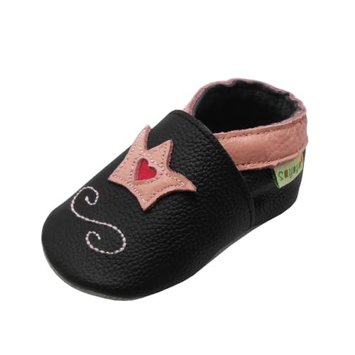 SAYOYO Baby Krone Lauflernschuhe Leder Weiche Sohle Baby Mädchen Baby Jungen Kugelsicherer Krippe Enfants Schuhe 25/26 (24-36) XXL Monate, Schwarz von SAYOYO