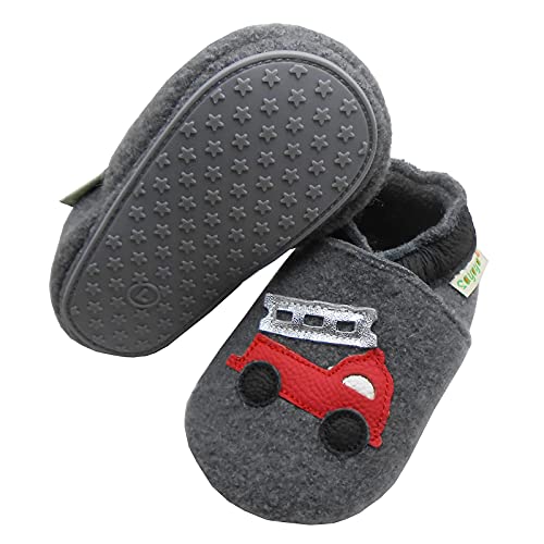 SAYOYO Baufahrzeuge Wolle Lauflernschuhe Krabbelschuhe Babyschuhe 21/22 (12-18) L Monate, Grau von SAYOYO