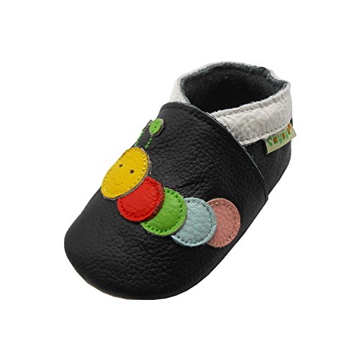 SAYOYO Caterpillars WeichesLeder Lauflernschuhe Krabbelschuhe Babyschuhe, 17/18 (0-6) S Monate, Schwarz Caterpillar von SAYOYO